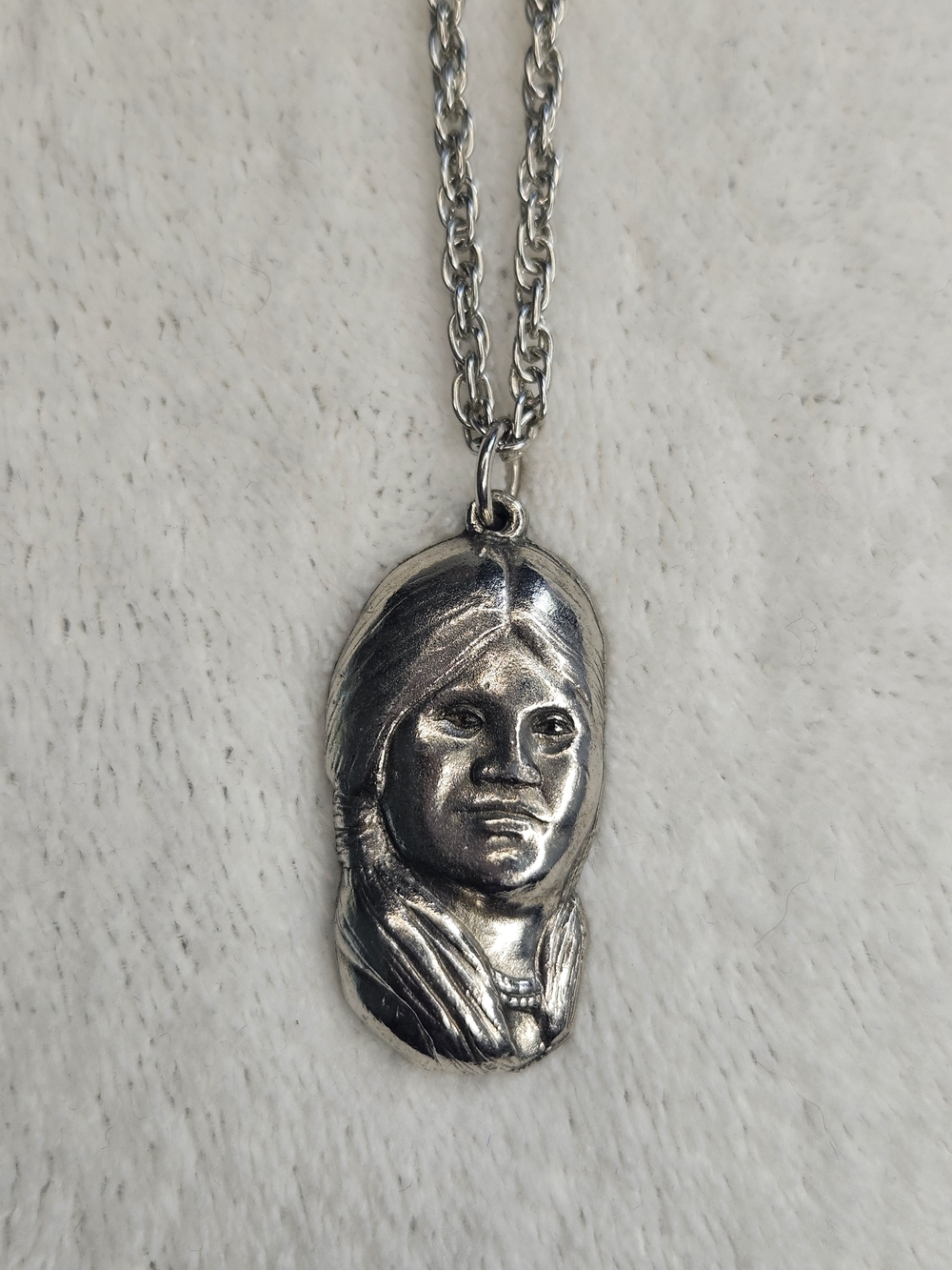 Sculpted Face Pendant Necklace - Silver Tone